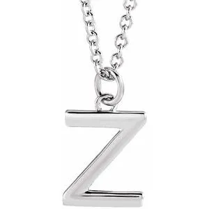 Platinum Initial Z Dangle 18" Necklace