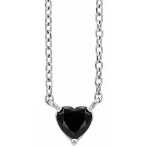 Platinum Natural Black Onyx Heart 16-18" Necklace