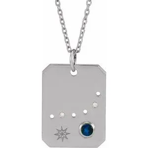 Platinum Natural Blue Sapphire & .01 Natural Diamond Capricorn Constellation 16-18" Necklace
