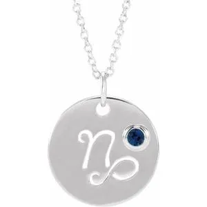 Platinum Natural Blue Sapphire Capricorn Zodiac 16-18" Necklace