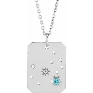 Platinum Natural Blue Zircon & .01 Natural Diamond Scorpio Constellation 16-18" Necklace