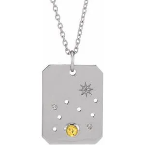 Platinum Natural Citrine & .01 Natural Diamond Leo Constellation 16-18" Necklace