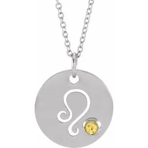Platinum Natural Citrine Leo Zodiac 16-18" Necklace