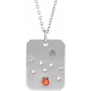 Platinum Natural Mexican Fire Opal & .01 Natural Diamond Taurus Constellation 16-18" Necklace