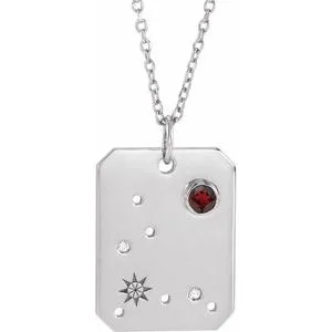 Platinum Natural Mozambique Garnet & .01 Natural Diamond Pisces Constellation 16-18" Necklace