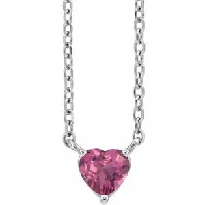 Platinum Natural Pink Tourmaline Heart 16-18" Necklace