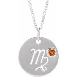 Platinum Natural Spessartite Garnet Virgo Zodiac 16-18" Necklace