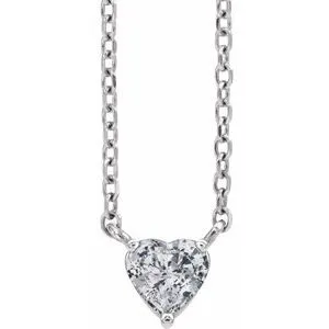 Platinum Natural White Sapphire Heart 16-18" Necklace