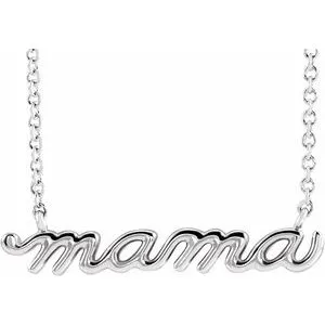 Platinum Petite Mama Script 16" Necklace