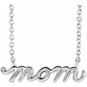 Platinum Petite Mom Script 16" Necklace