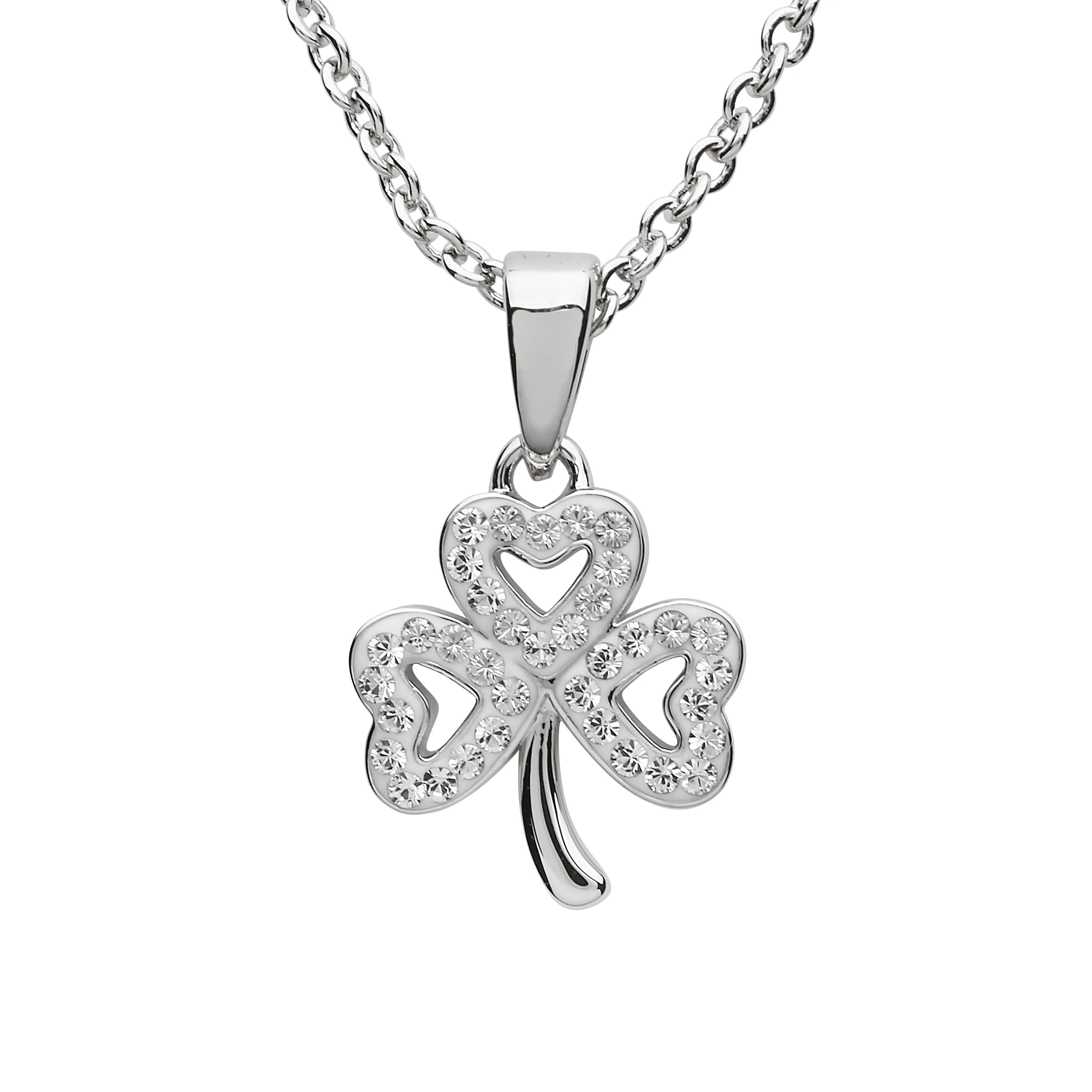 Platinum Plated Shamrock necklace With Clear Crystal