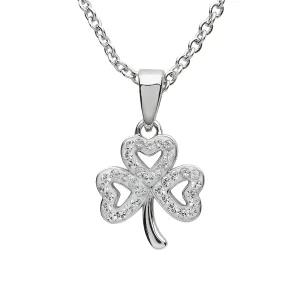 Platinum Plated Shamrock necklace With Clear Crystal