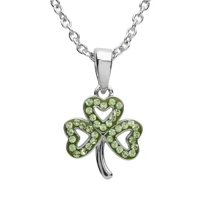 Platinum Plated Shamrock necklace With Peridot Crystals