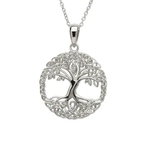Platinum Plated Tree Of Life necklace With Clear Crystal