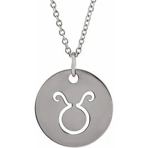 Platinum Taurus Zodiac Disc 16-18" Necklace
