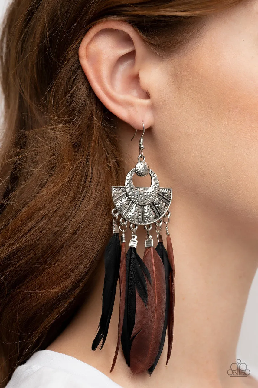 Plume Paradise Multi Brown and Black Feather Paparazzi Fishhook Earrings