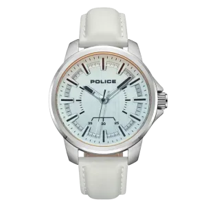 Police Mensor Gents White Dial White Leather Strap Watch