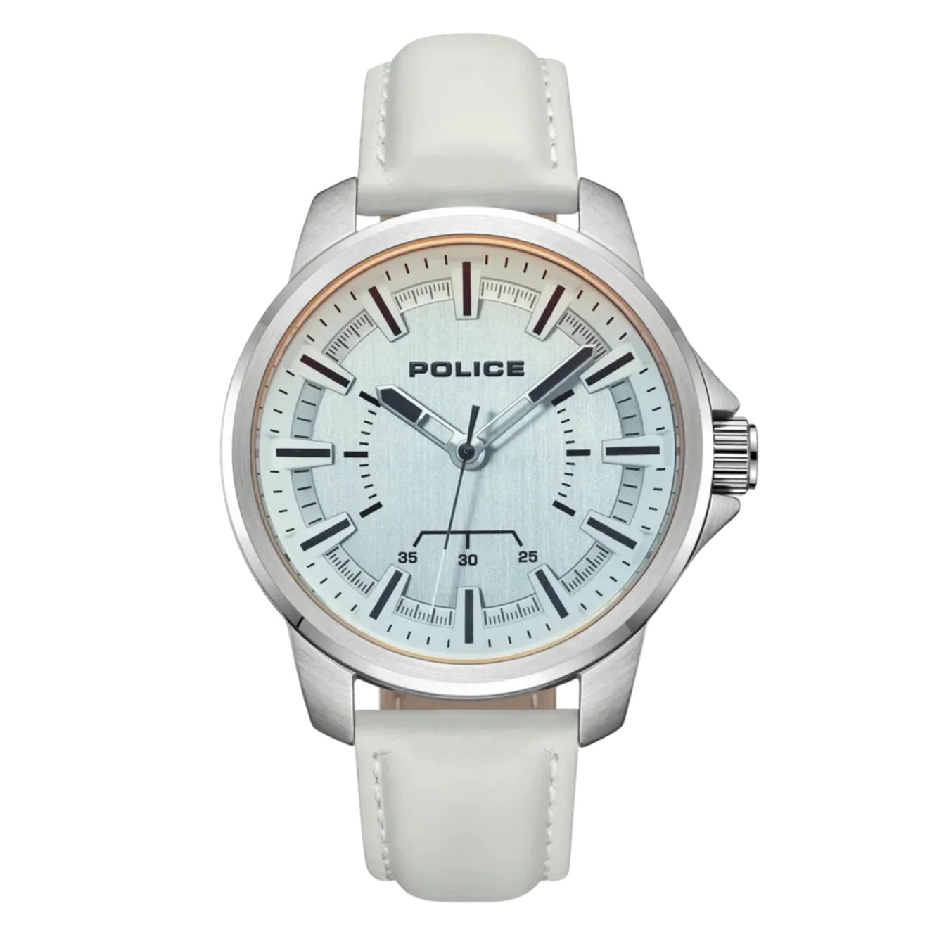 Police Mensor Gents White Dial White Leather Strap Watch