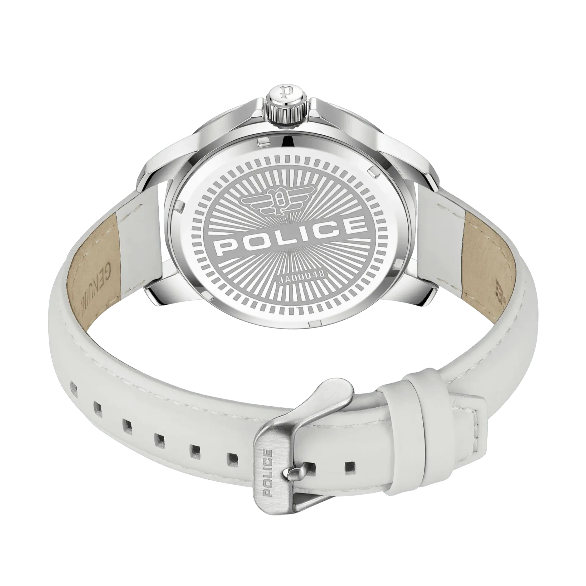 Police Mensor Gents White Dial White Leather Strap Watch