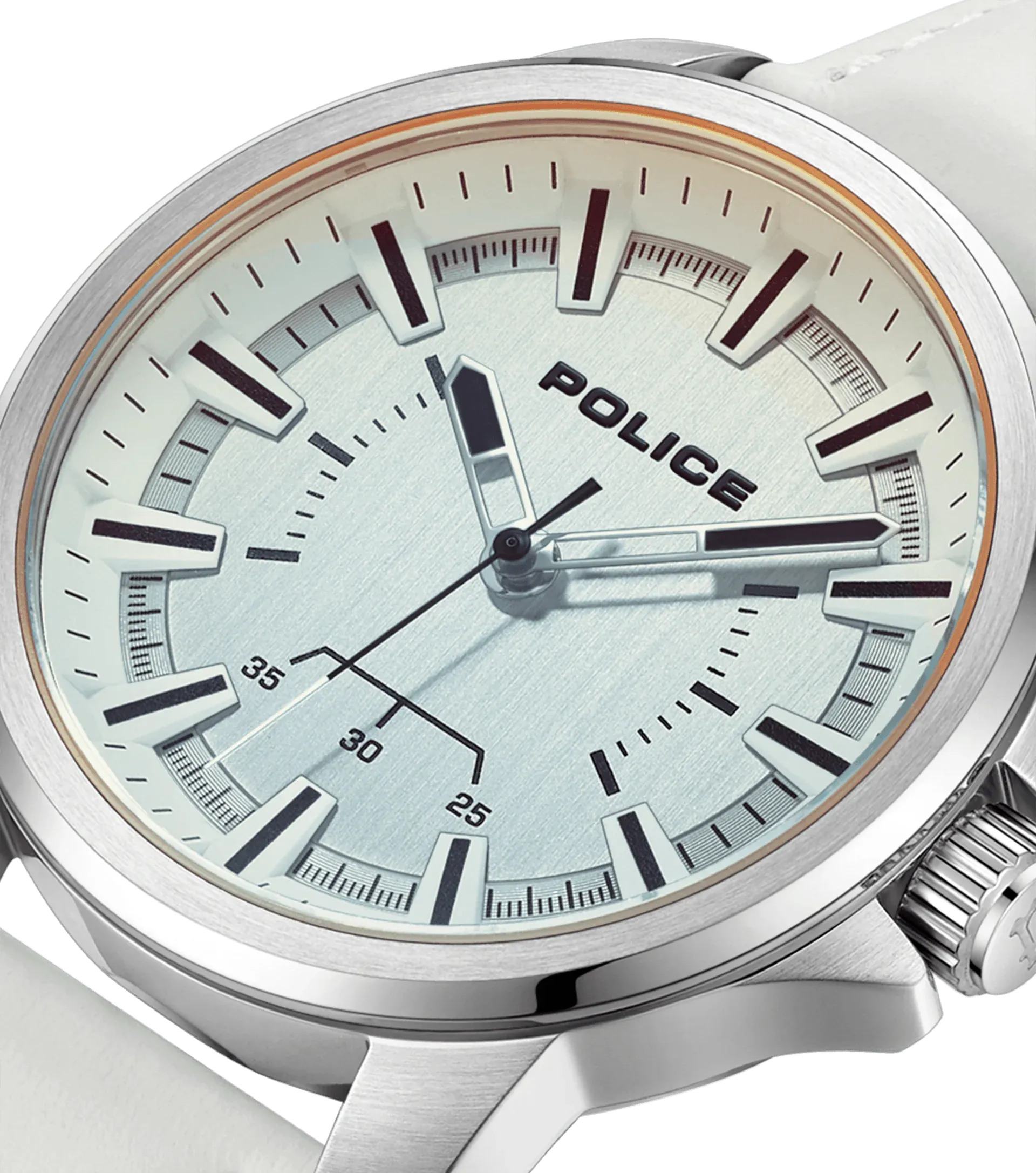 Police Mensor Gents White Dial White Leather Strap Watch