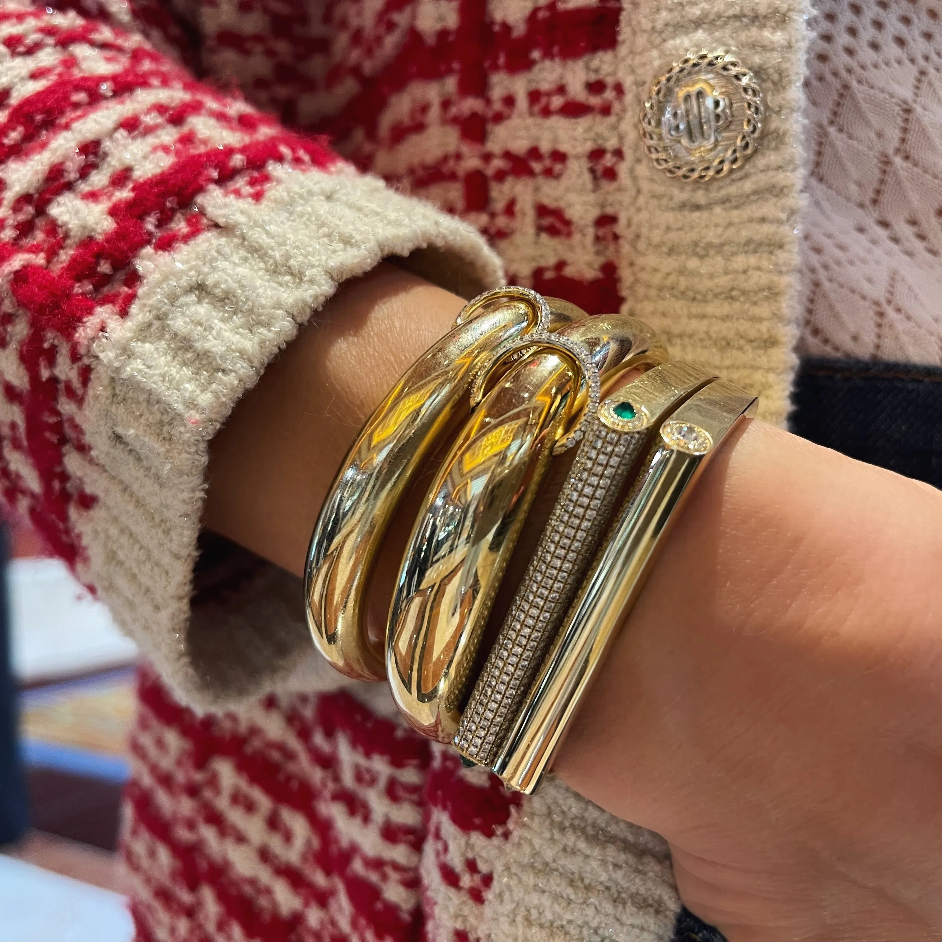 Polished Gold & Diamond Ring Bangle Bracelet