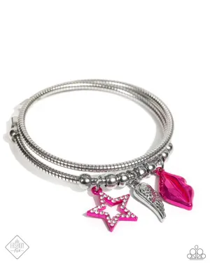 Popstar Privilege - Multi - Metallic Pink Star and Lips, Silver Angel Wing Paparazzi Coil Bracelet - May 2024 Sunset Sightings