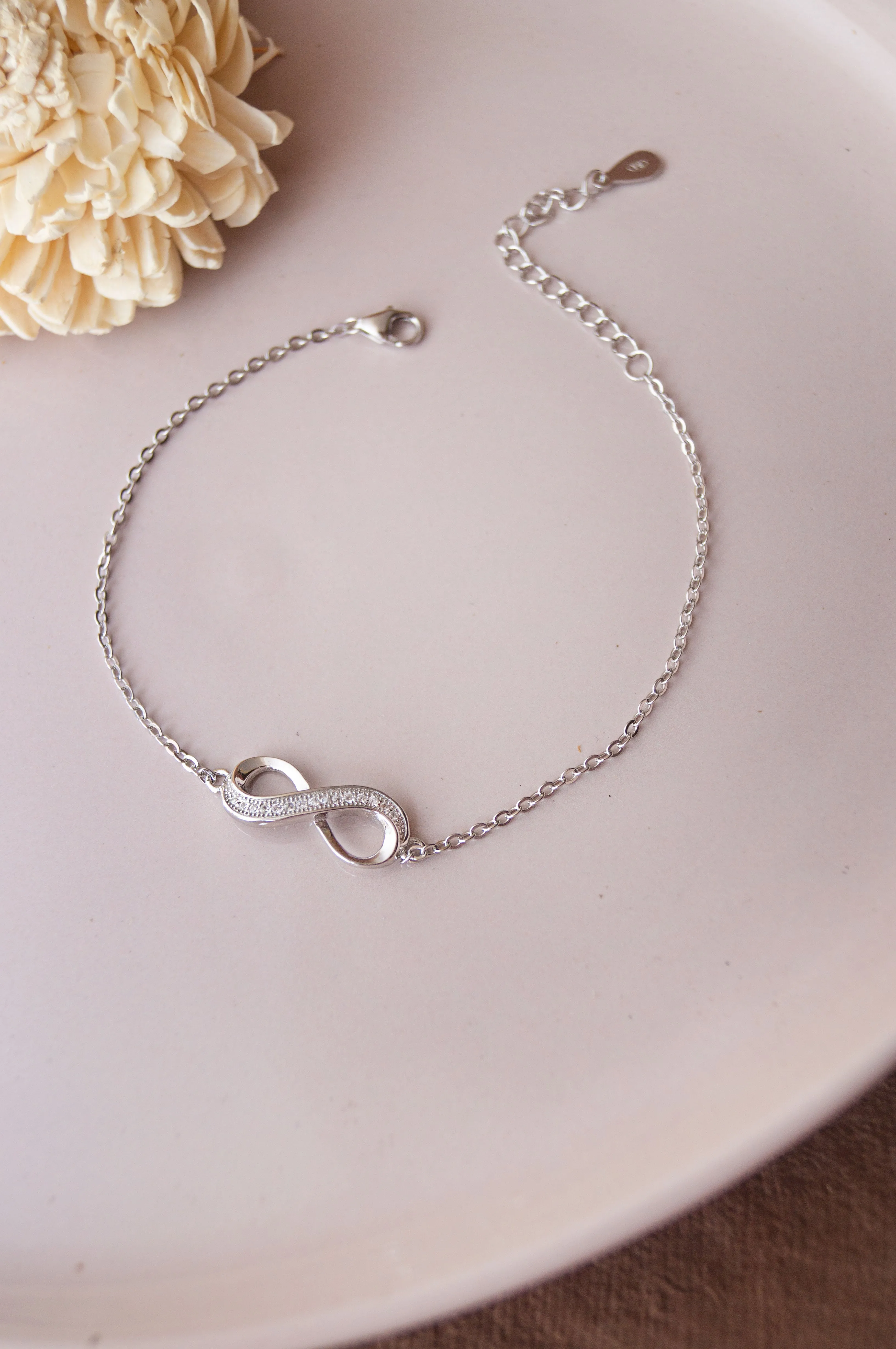 Pretty Infinity Rose Gold Plated Sterling Silver Chain Bracelet