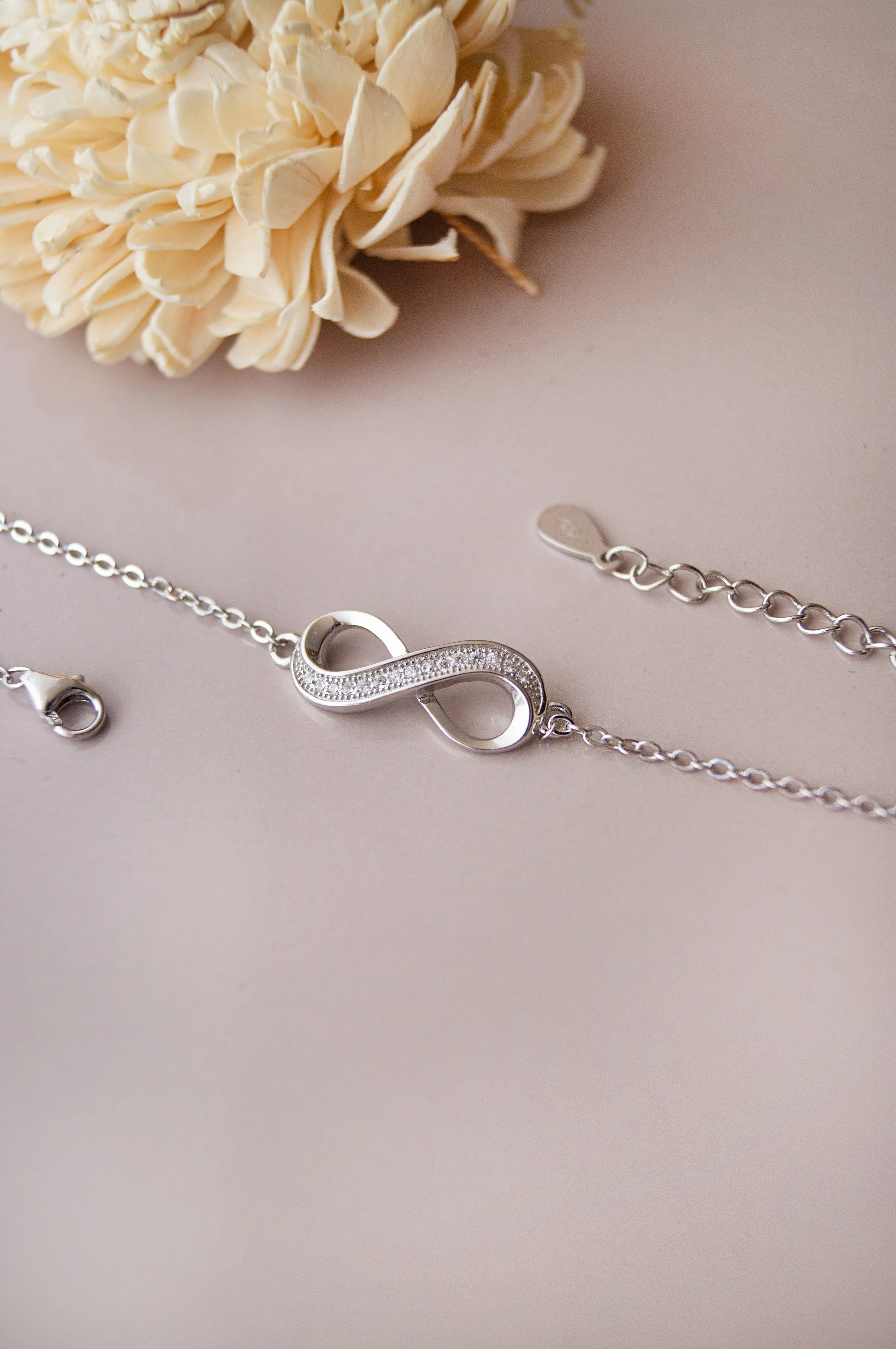 Pretty Infinity Rose Gold Plated Sterling Silver Chain Bracelet