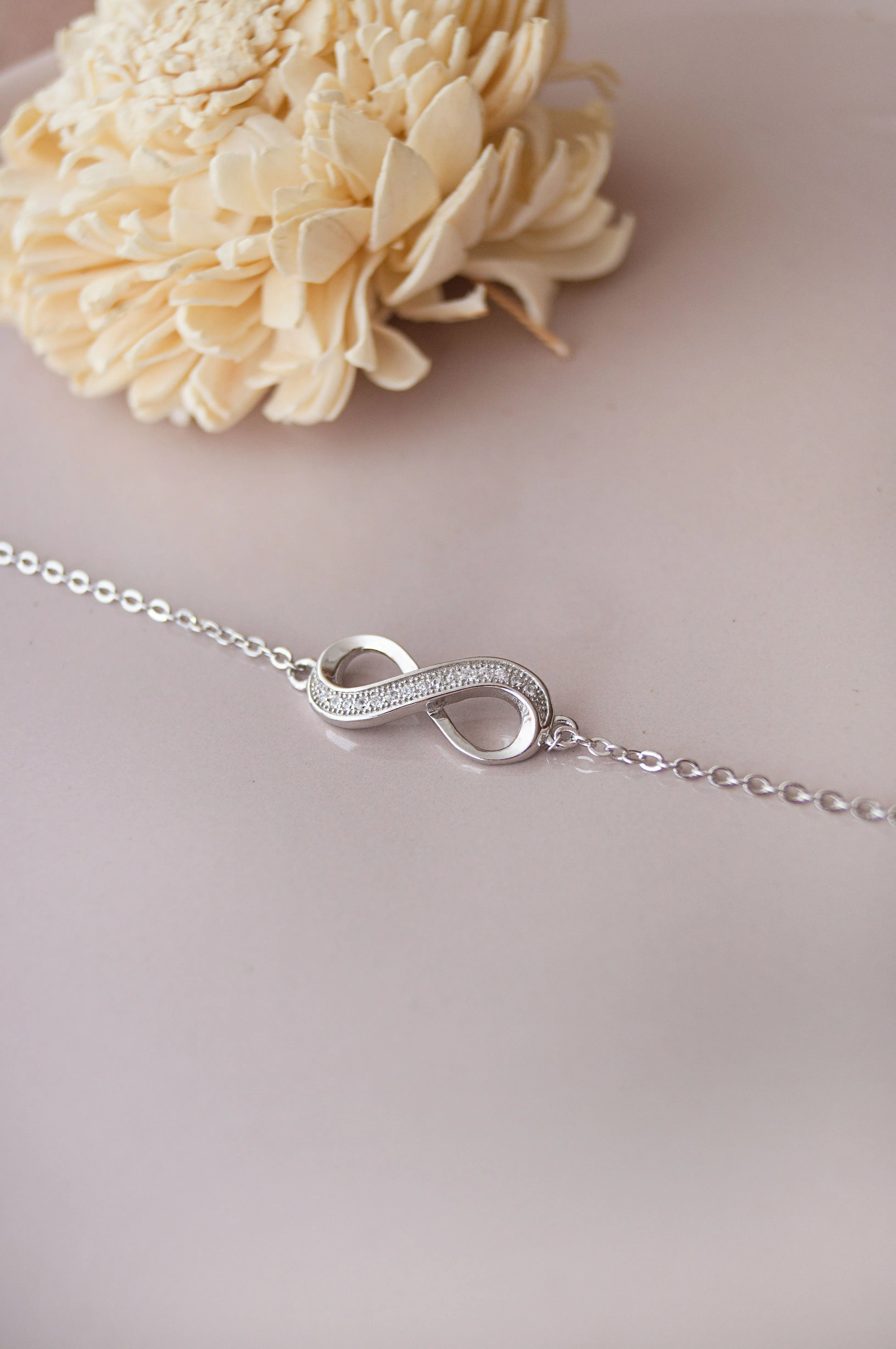 Pretty Infinity Rose Gold Plated Sterling Silver Chain Bracelet