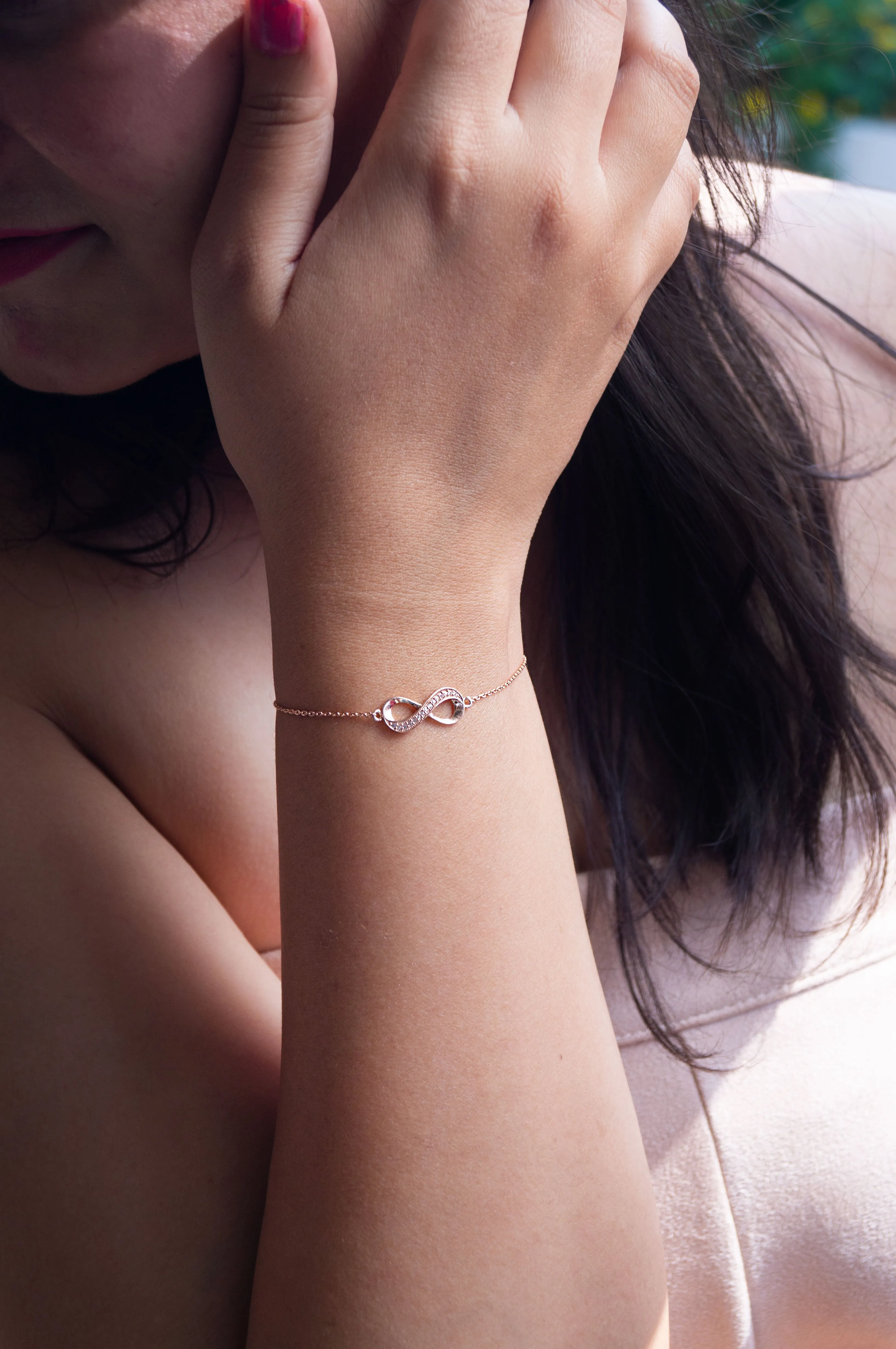 Pretty Infinity Rose Gold Plated Sterling Silver Chain Bracelet