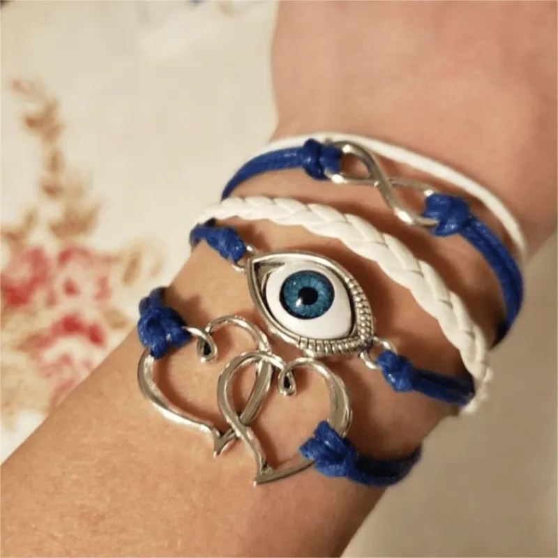 PU Leather Braided Bracelet Double Love Eyes Infinity Symbol