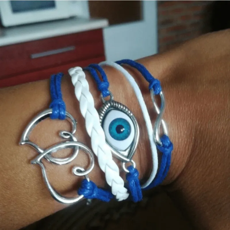 PU Leather Braided Bracelet Double Love Eyes Infinity Symbol