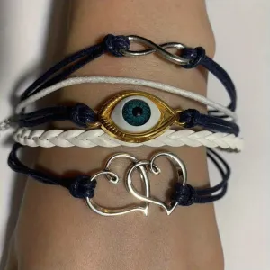 PU Leather Braided Bracelet Double Love Eyes Infinity Symbol