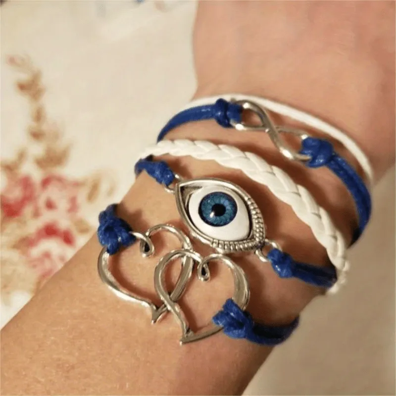 PU Leather Braided Bracelet Double Love Eyes Infinity Symbol