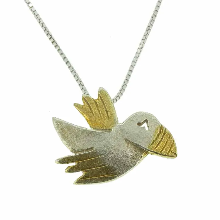 Puffin Silver Necklace Gold Plated