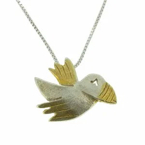 Puffin Silver Necklace Gold Plated