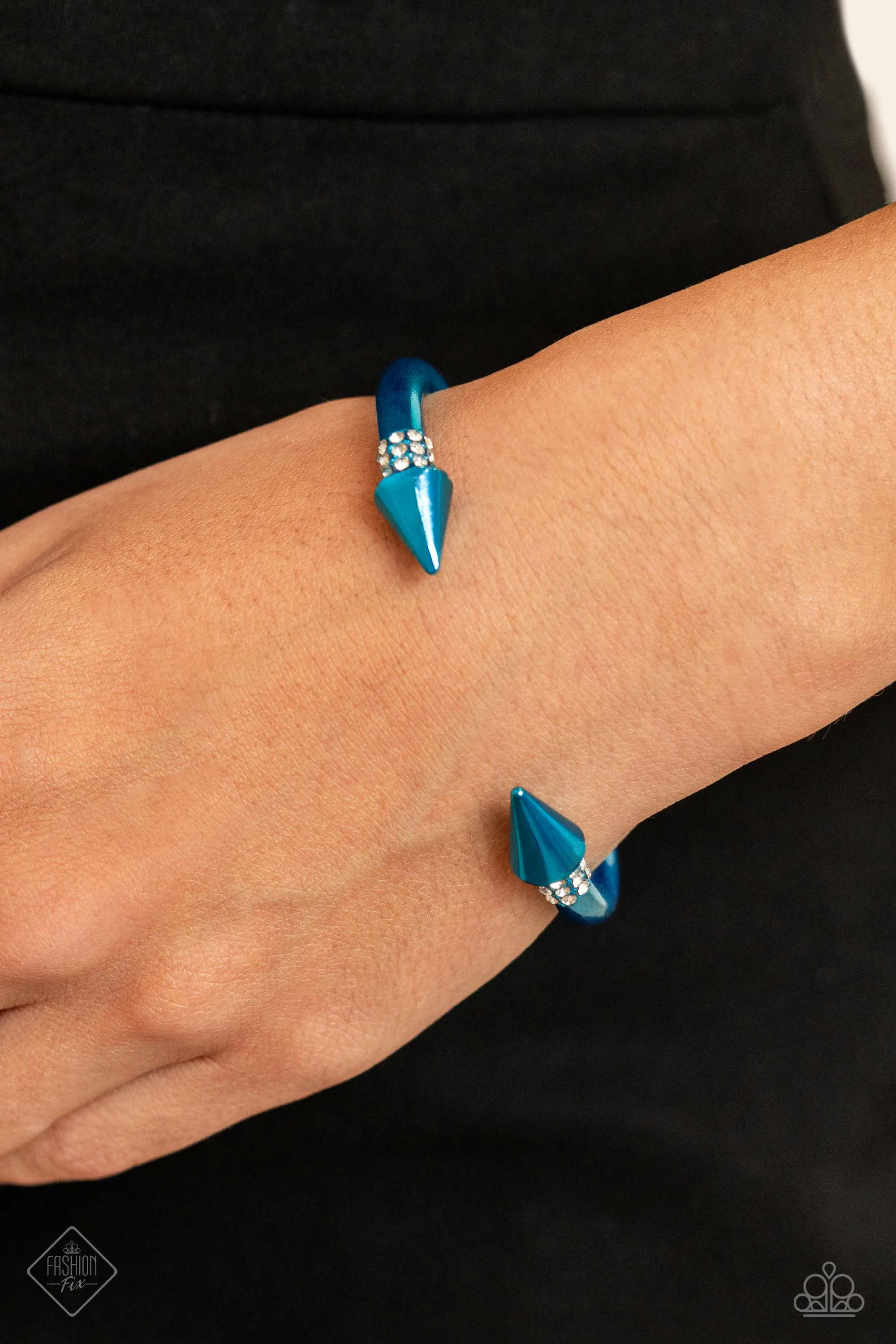 Punky Plot Twist - Blue - White Rhinestone Paparazzi Cuff Bracelet - December 2023 Magnificent Musings