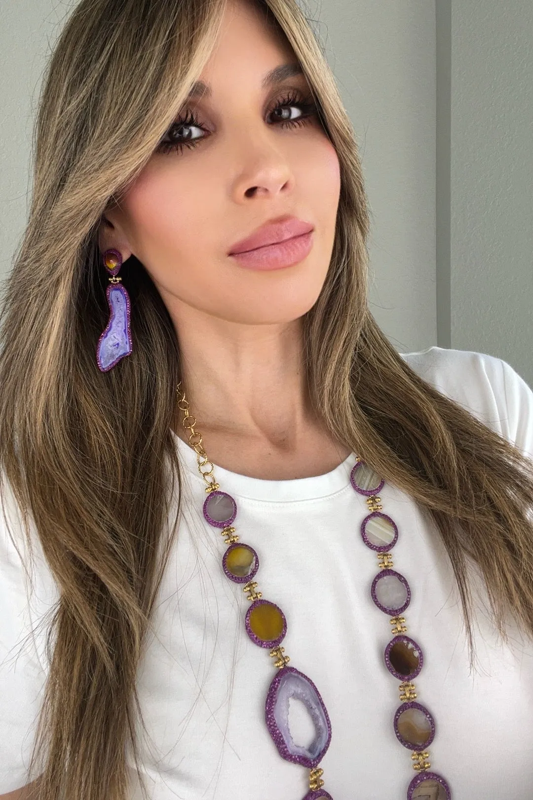 Purple and Amber Agate Gemstone Earrings