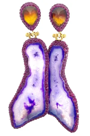 Purple and Amber Agate Gemstone Earrings