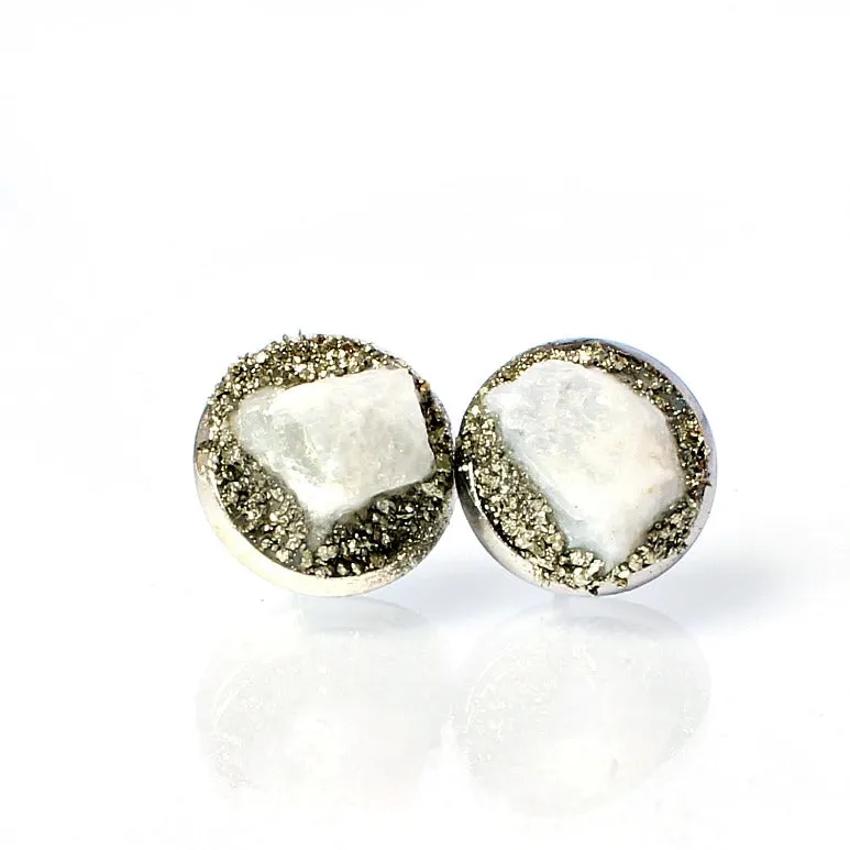 Rainbow Moonstone Stud Earrings