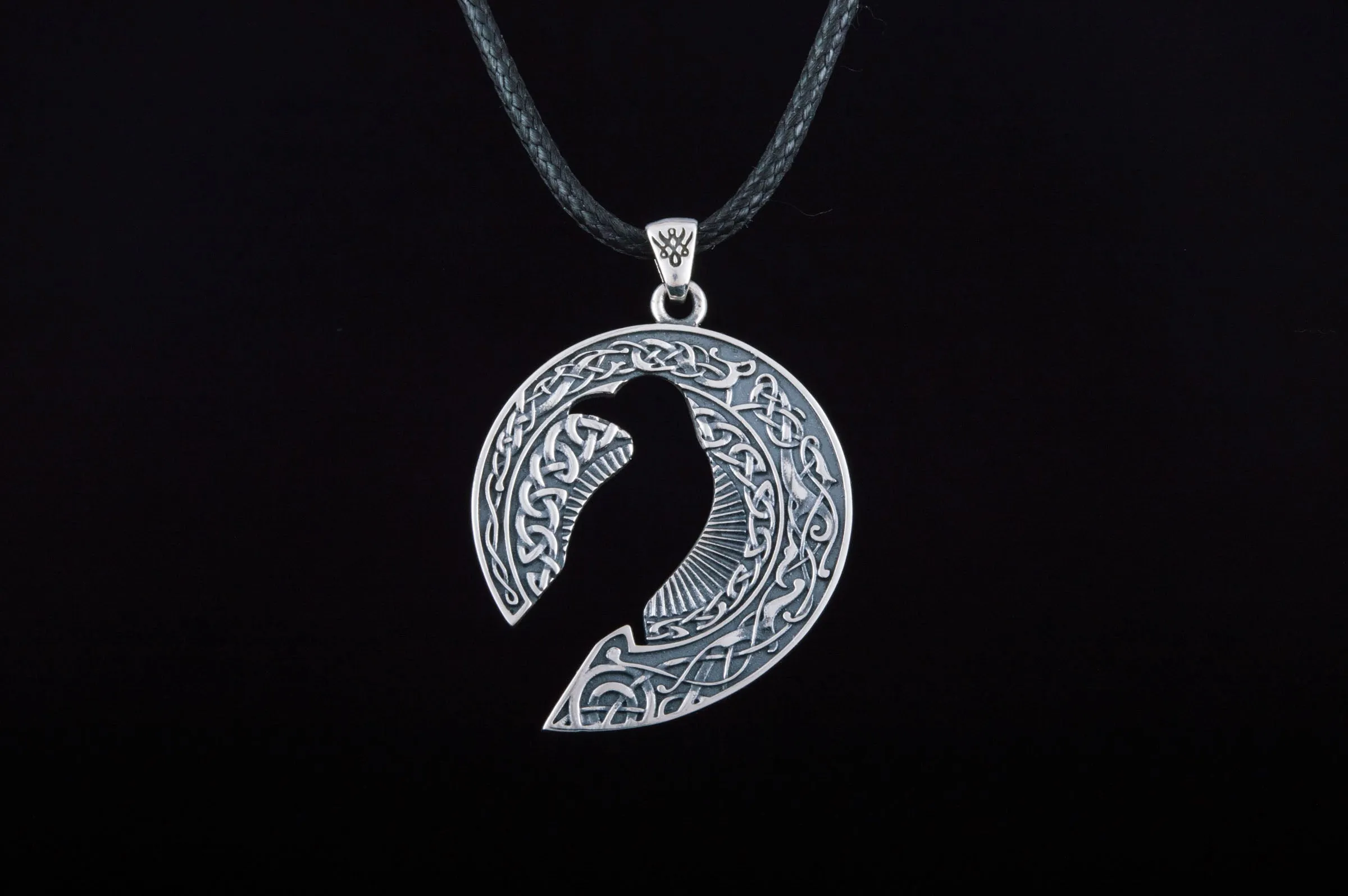 Raven Pendant with Ornament Sterling Silver Jewelry