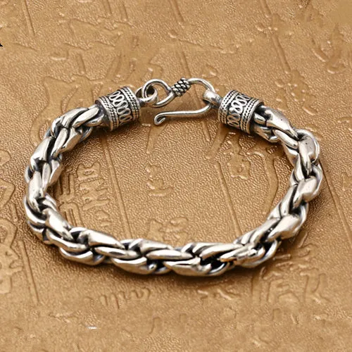 Real Solid 925 Sterling Silver Bracelet Braided Twist Chain Punk Jewelry 7.9"