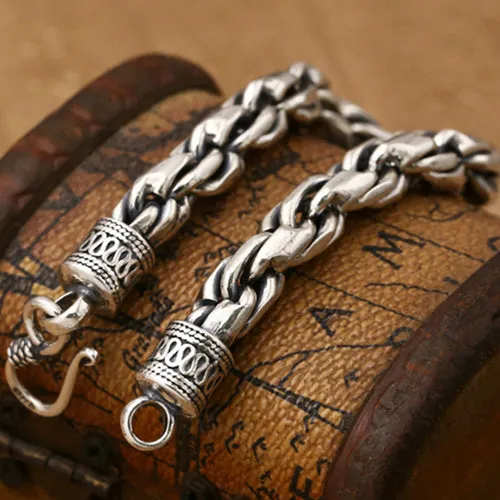 Real Solid 925 Sterling Silver Bracelet Braided Twist Chain Punk Jewelry 7.9"
