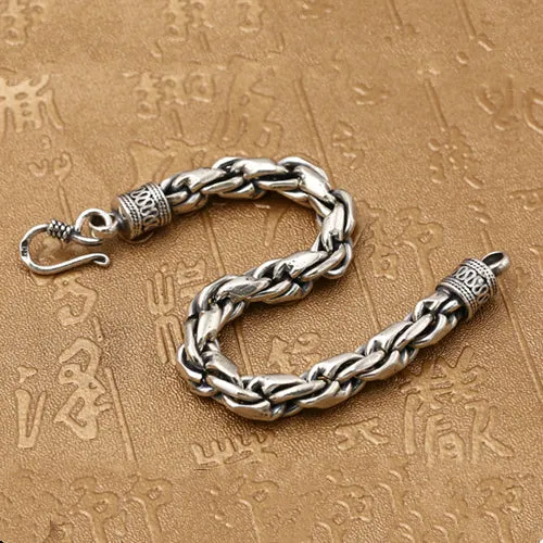 Real Solid 925 Sterling Silver Bracelet Braided Twist Chain Punk Jewelry 7.9"