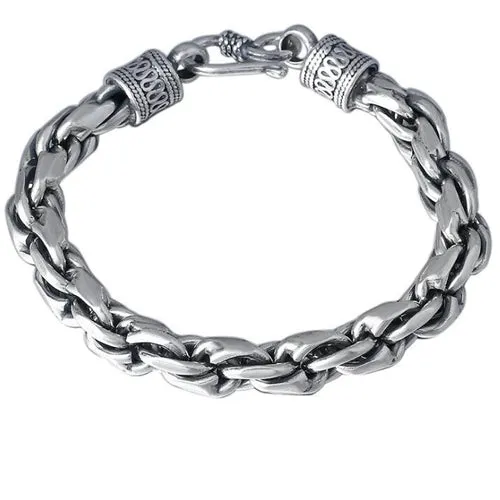 Real Solid 925 Sterling Silver Bracelet Braided Twist Chain Punk Jewelry 7.9"