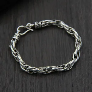 Real Solid 925 Sterling Silver Bracelets Link Braided Twist Oval Punk Jewelry 7.1" 7.9"