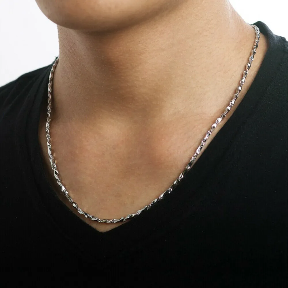 Real Solid 990 Sterling Silver Necklaces Twist Chain Platinum Plating 18"- 24"