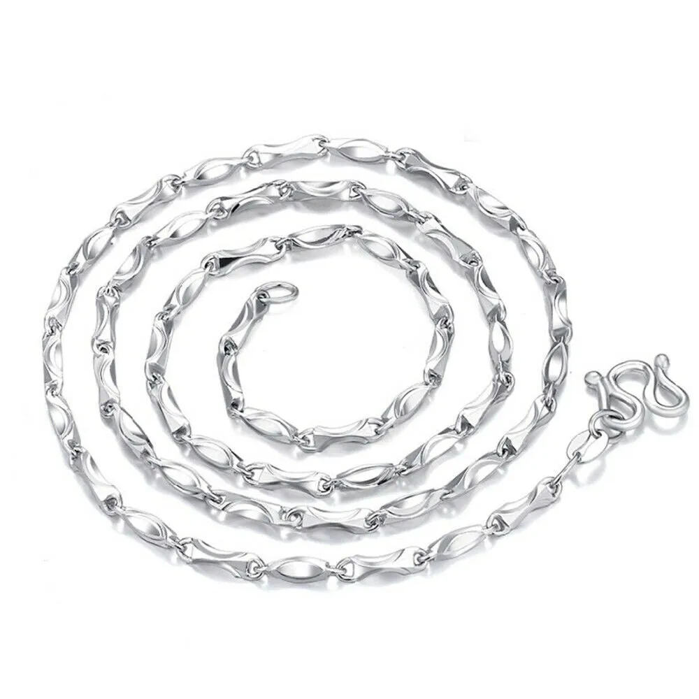 Real Solid 990 Sterling Silver Necklaces Twist Chain Platinum Plating 18"- 24"