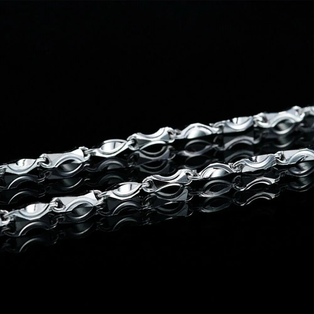 Real Solid 990 Sterling Silver Necklaces Twist Chain Platinum Plating 18"- 24"
