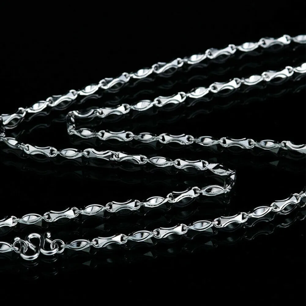Real Solid 990 Sterling Silver Necklaces Twist Chain Platinum Plating 18"- 24"